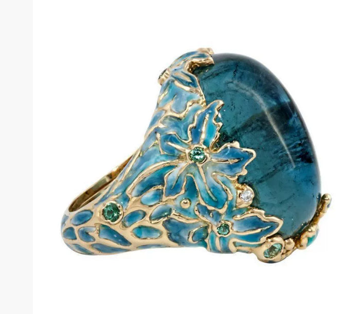 Alloy Inlaid Blue Flower Ring