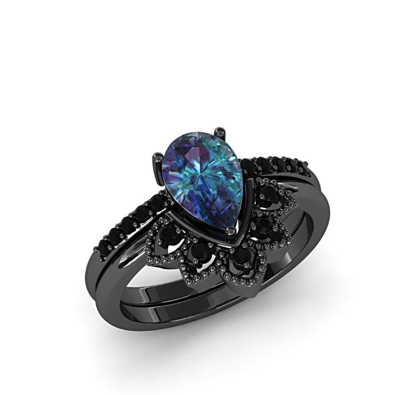 New Style Gun-black Couple Rings Inlaid With Colorful Zircon