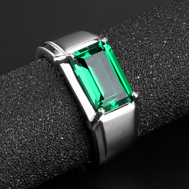 Fashionable Business Style Rectangular Emerald Open Ring