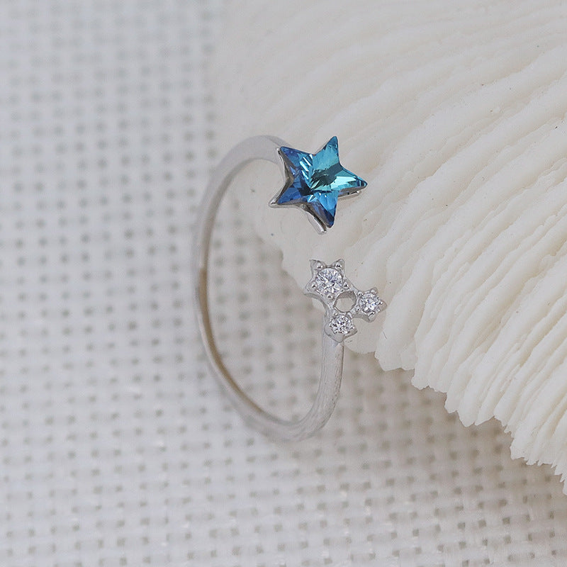 S925 Sparkling Blue Star Index Finger Ring