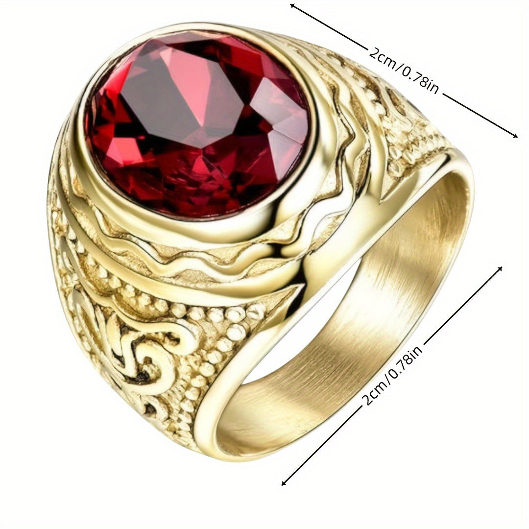 Vintage Carved Pattern Men's Ring, Gold Wedding Ring