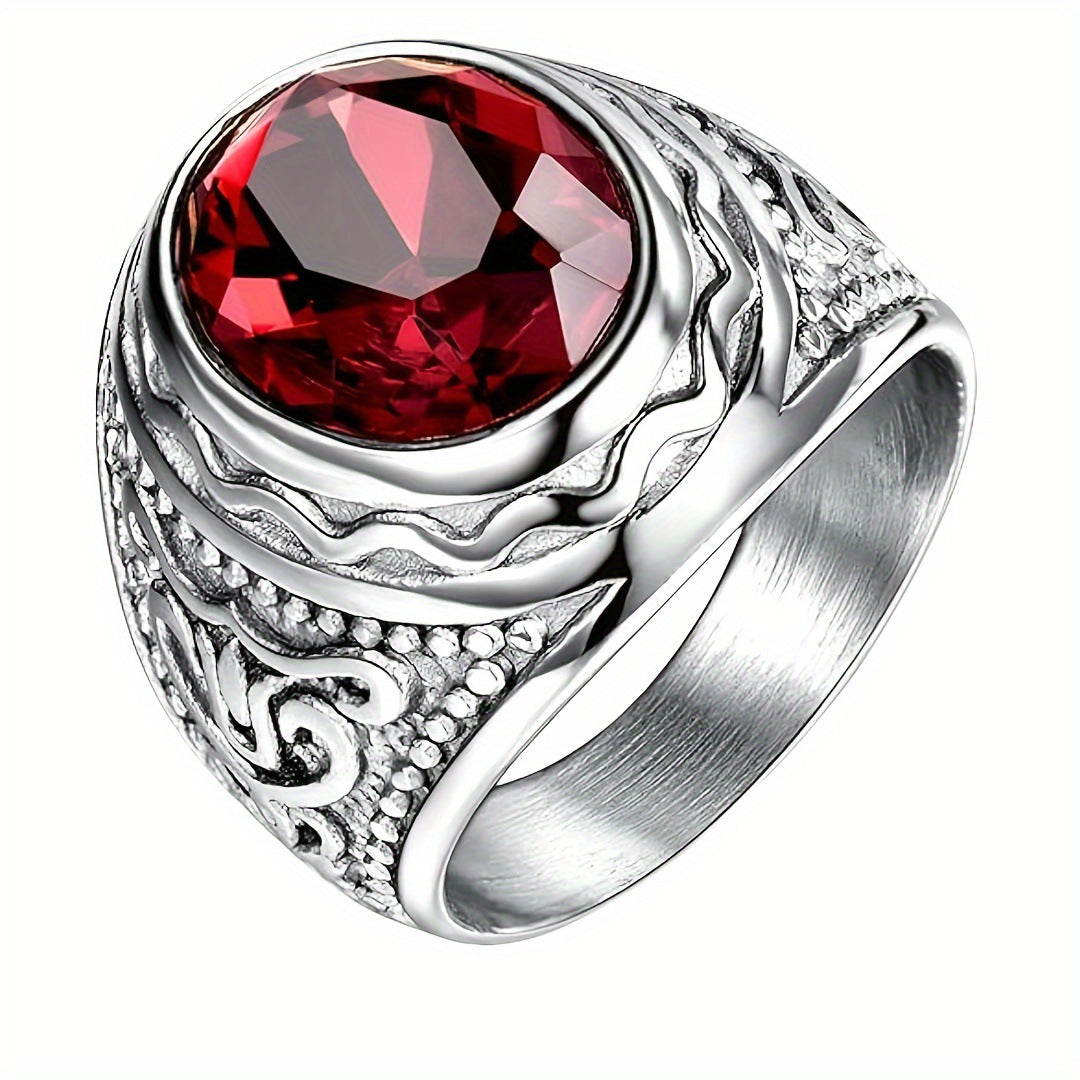 Vintage Carved Pattern Men's Ring, Gold Wedding Ring