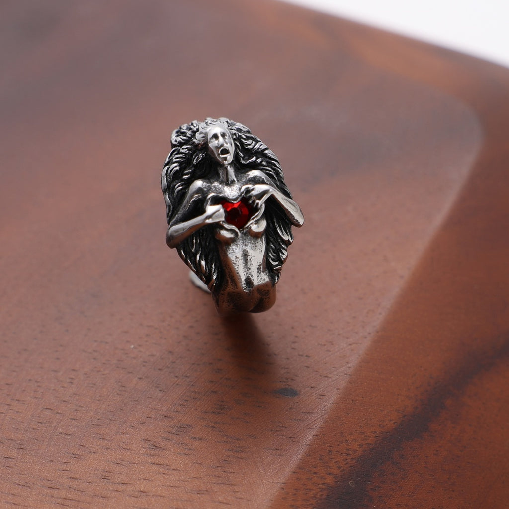Mens Retro Goddess Titanium Steel Ring