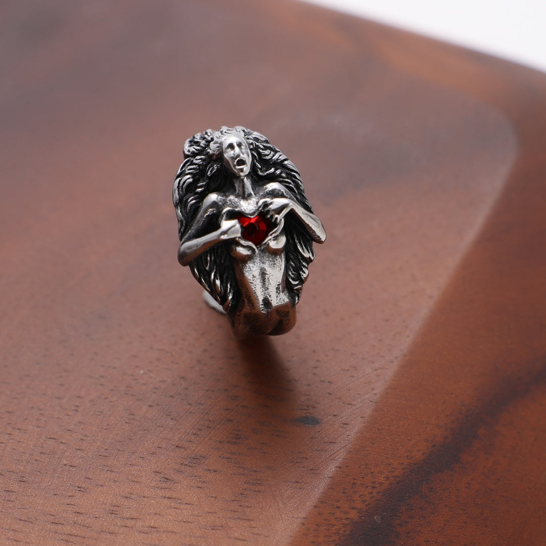 Mens Retro Goddess Titanium Steel Ring