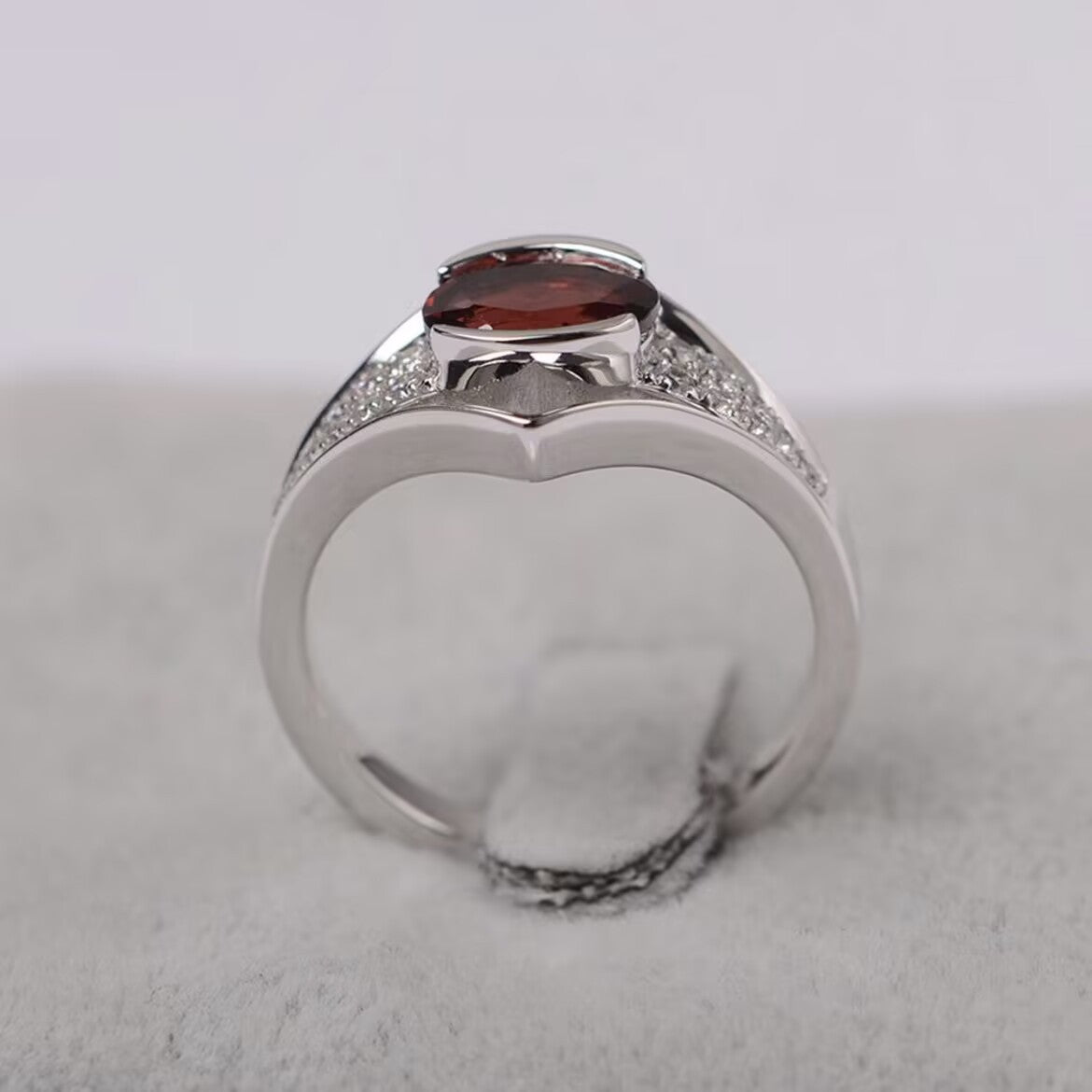 Womens Open-End Red Zircon Ring With Hollow Design
