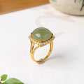 Qishang Biyu Square Ring Minimalist Geometric Square In White Jade And Green Jade