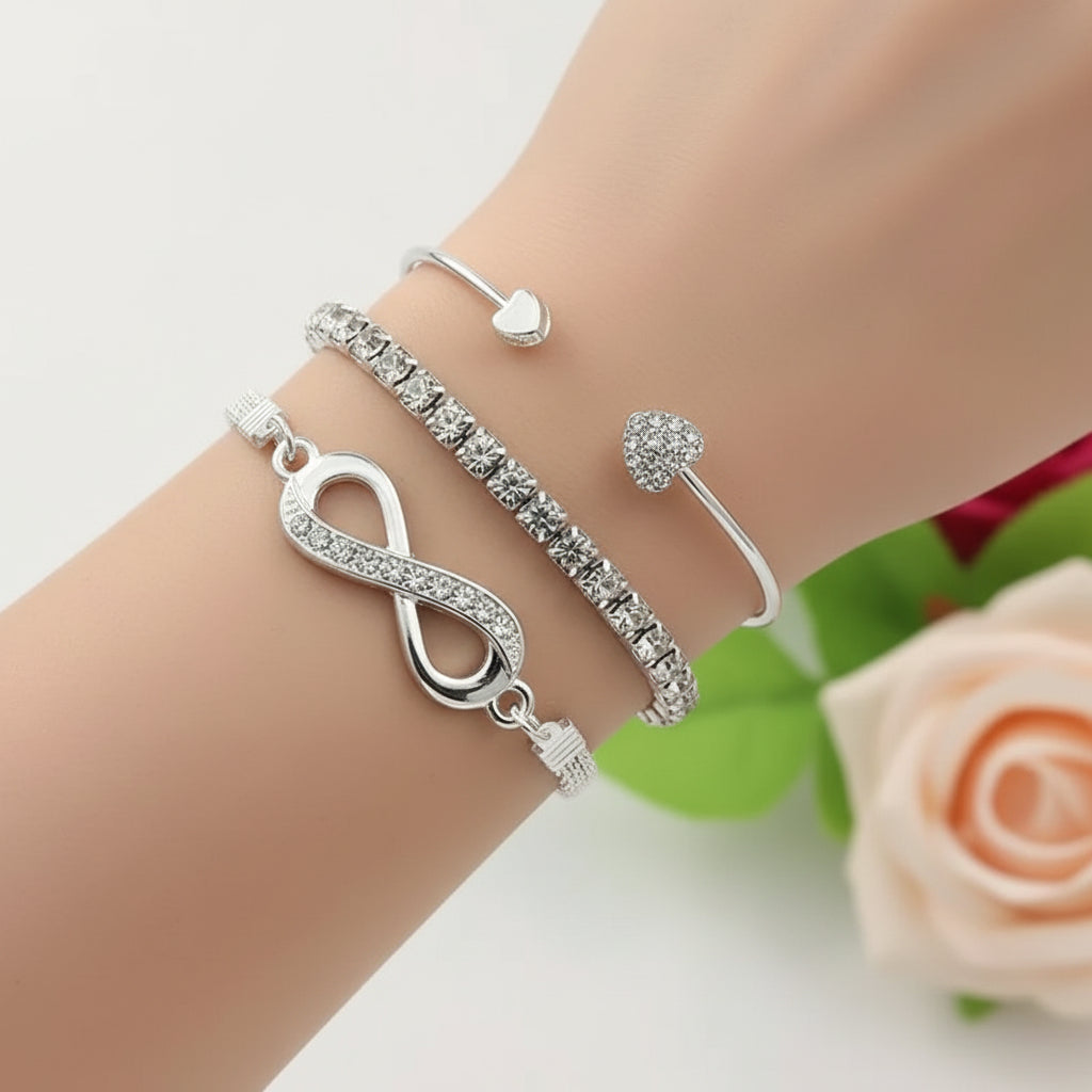 3 pièces ensemble Vintage Cristal strass cœur Bracelets pour femme