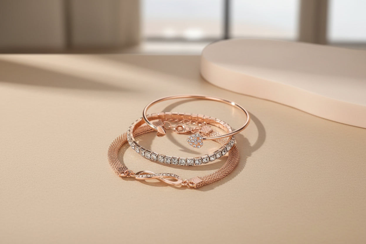 3 pièces ensemble Vintage Cristal strass cœur Bracelets pour femme