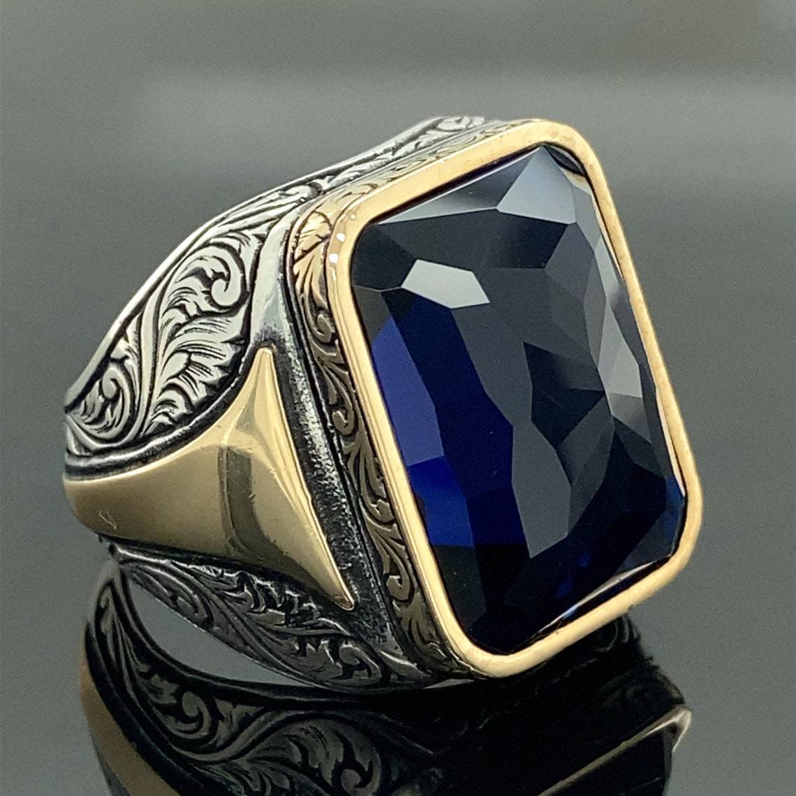 European And American-style Trendy Vintage-pattern Black-zircon Ring