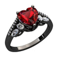 Gun-black Plated Crown Ring Inlaid With A Red Heart-shaped Diamond