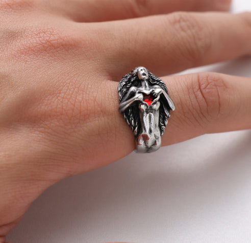 Mens Retro Goddess Titanium Steel Ring