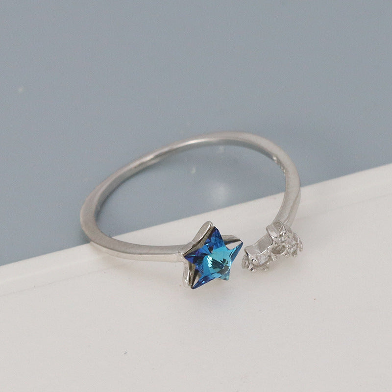 S925 Sparkling Blue Star Index Finger Ring
