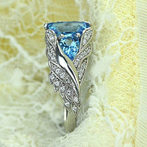 Blue Square Gem Female Ring Popular Ornament