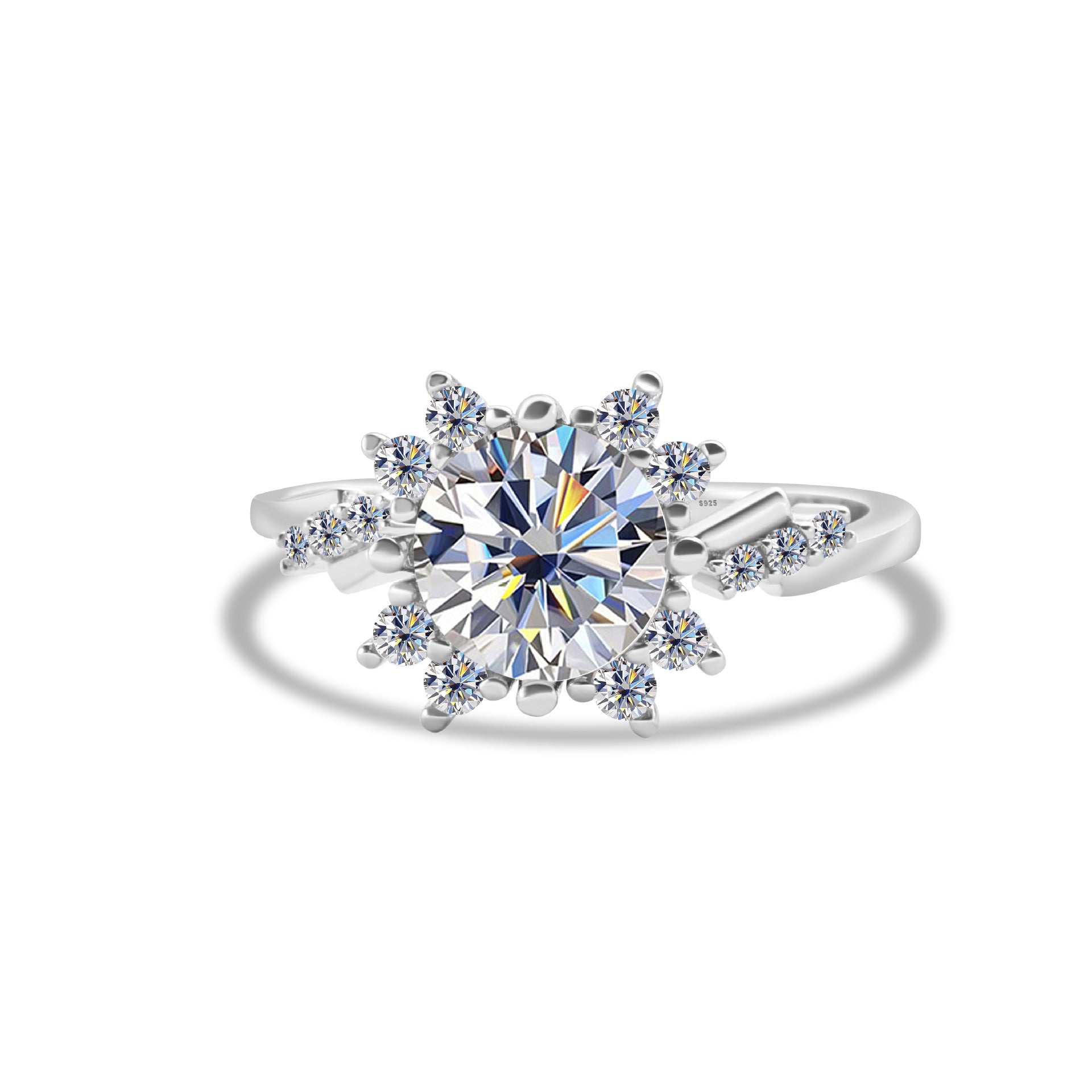 925 Sterling Silver Ring Moissanite 2 Karat Female Ring Shank