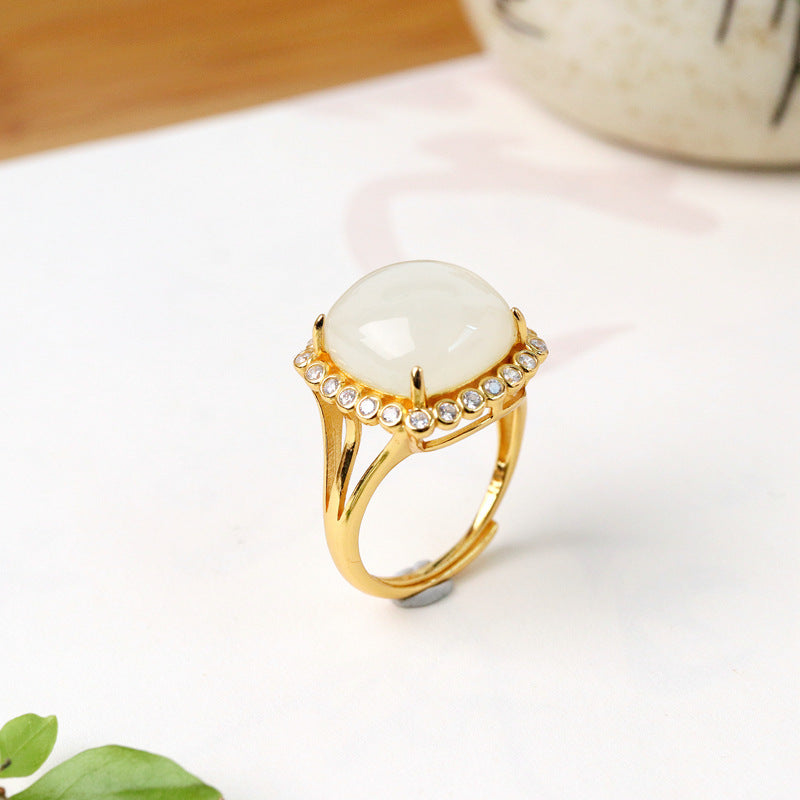 Qishang Biyu Square Ring Minimalist Geometric Square In White Jade And Green Jade