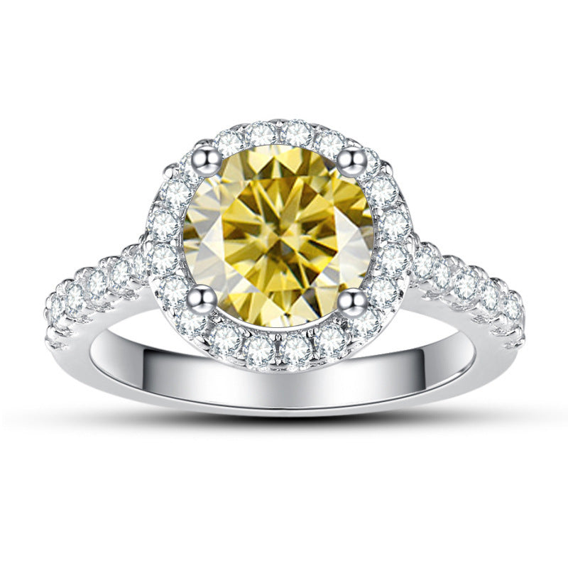 1 Karat Round Bag Color Moissanite Women's Ring
