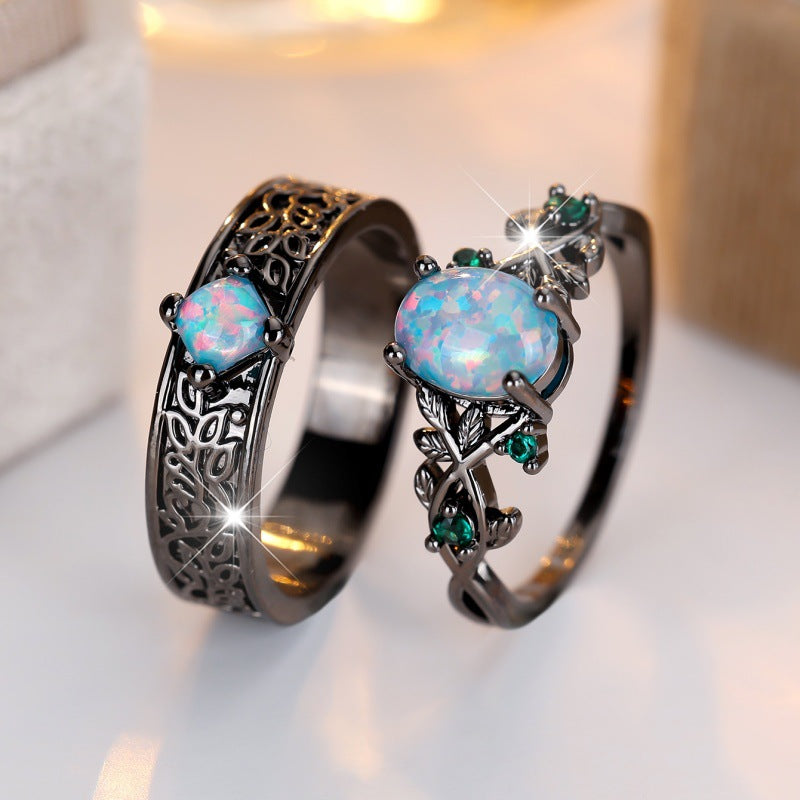 Black Gold Egg-shaped Blue Crystal Sand Ring Niche And Distinctive