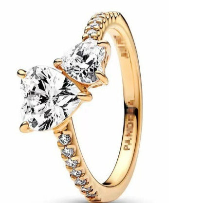 925 Silver Diamond-Encrusted Heart And Butterfly Minimalist Ring