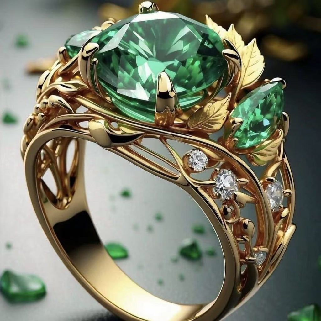 Elegant Emerald And Diamond Ring For Women With A Creative Floral Design