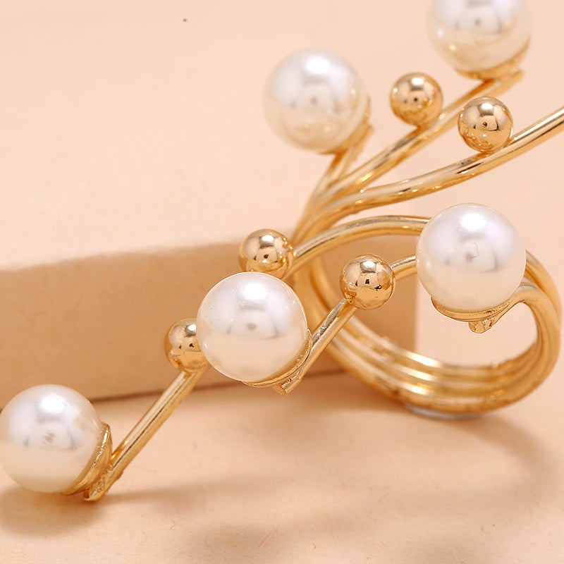 Oversized Geometric Pearl Ring Gold-Tone Alloy Index Finger Band European American Fashion Trendy Jewelry