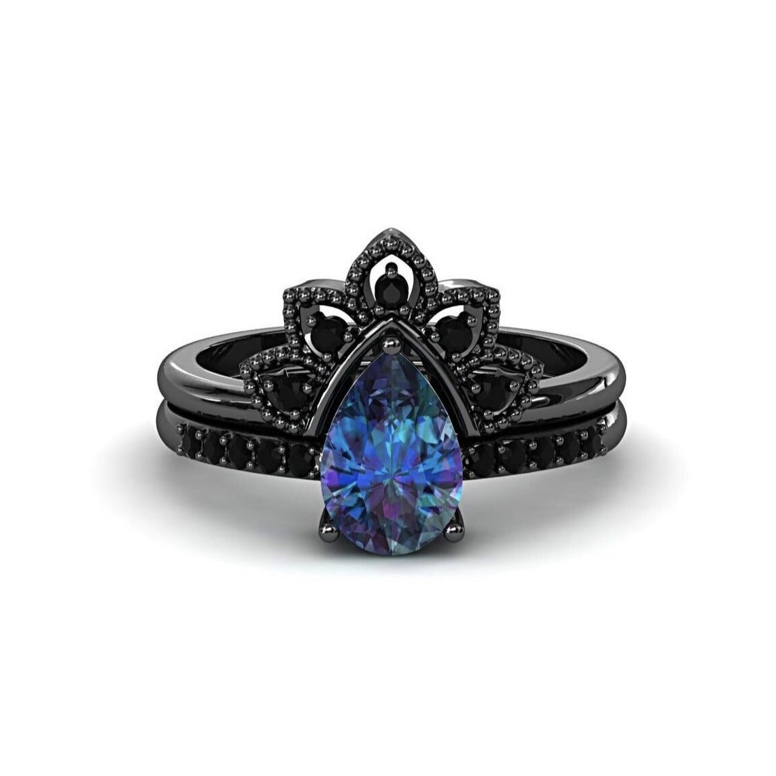 New Style Gun-black Couple Rings Inlaid With Colorful Zircon
