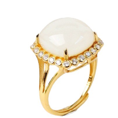 Qishang Biyu Square Ring Minimalist Geometric Square In White Jade And Green Jade