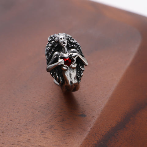 Mens Retro Goddess Titanium Steel Ring