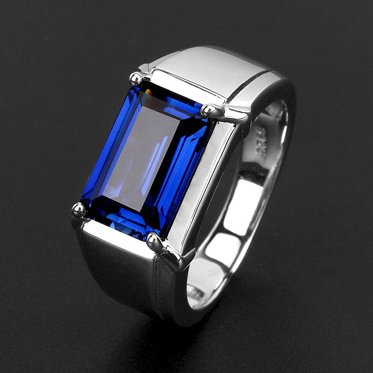 Fashionable Business Style Rectangular Emerald Open Ring