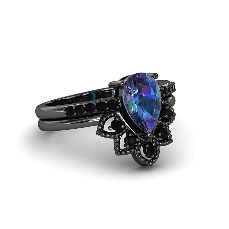 New Style Gun-black Couple Rings Inlaid With Colorful Zircon