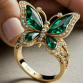 Elegant And Sophisticated Butterfly-cutout Ring Inlaid With Emeralds