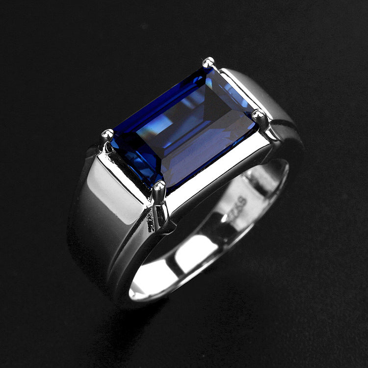 Fashionable Business Style Rectangular Emerald Open Ring