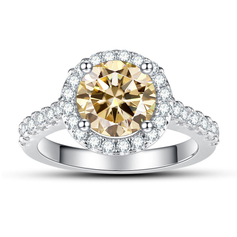 1 Karat Round Bag Color Moissanite Women's Ring