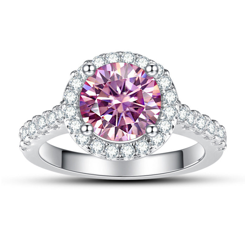 1 Karat Round Bag Color Moissanite Women's Ring