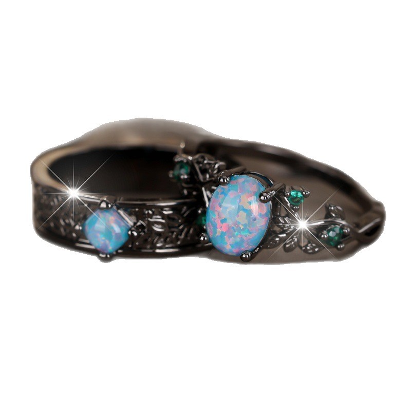 Black Gold Egg-shaped Blue Crystal Sand Ring Niche And Distinctive