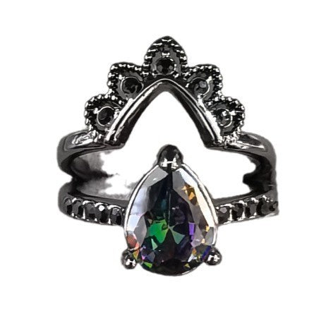 New Style Gun-black Couple Rings Inlaid With Colorful Zircon