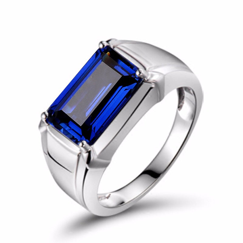 Fashionable Business Style Rectangular Emerald Open Ring