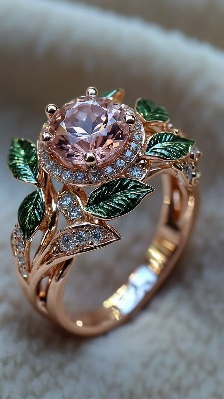 Bright Pink Zircon Women's Exquisite Hot Glue Flowers Ring