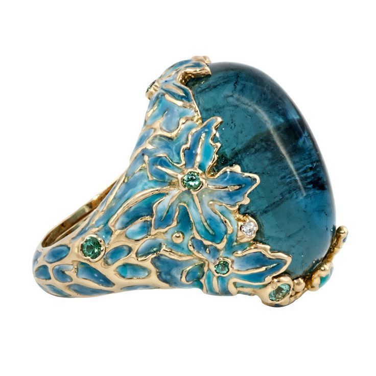 Alloy Inlaid Blue Flower Ring